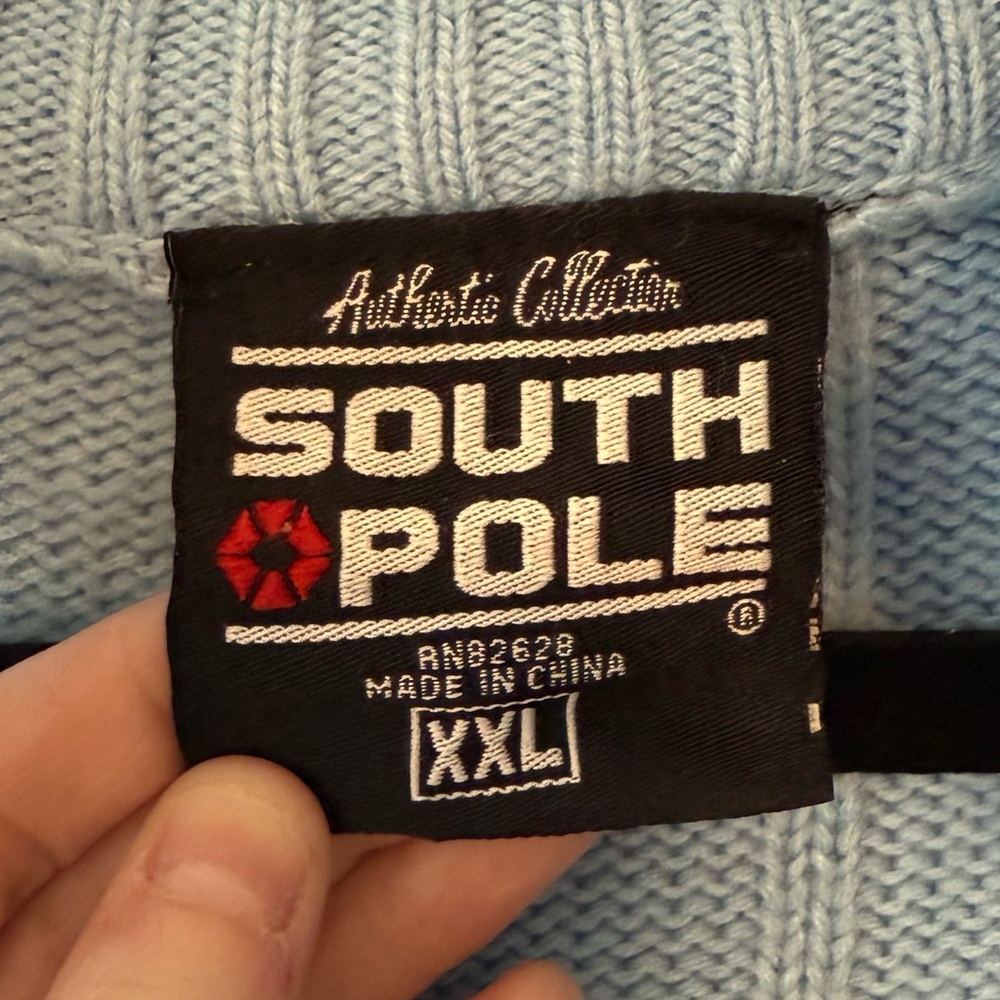 Vintage South Pole Quarter Zip Blue Stripes Pullover Sweater Men’s Size XXL - Picture 4 of 5